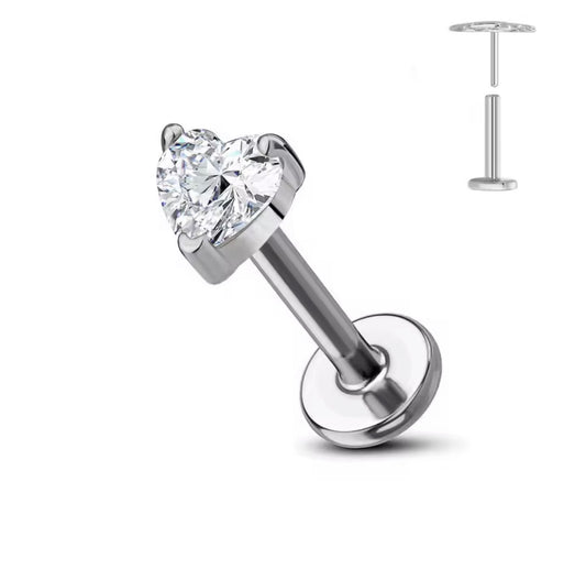 Crystal Heart Flat Back Stud